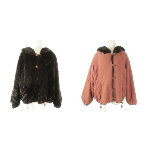 ノーブランド リバーシブル ファージャケット コート ミンク フーディ 毛皮 茶 ブラウン ピンク AO19 GY18