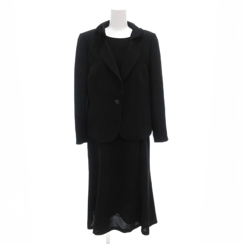 ハナエモリ HANAE MORI セットアップ ブラックフォーマル ジャケット 40 ワンピース 42 総裏地 シングル ロング丈 黒 ブラック AE GY30