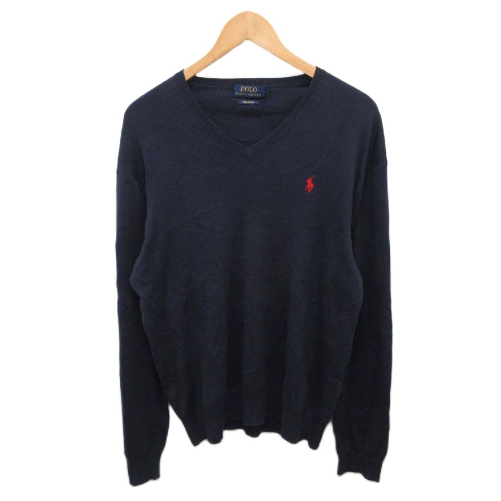 希少★レア ラルフローレン ニット セーター 長袖 コットン 肩ボタン ネイビー ポロ ラルフローレン ワンポイント コットンニット セーター 紺 M