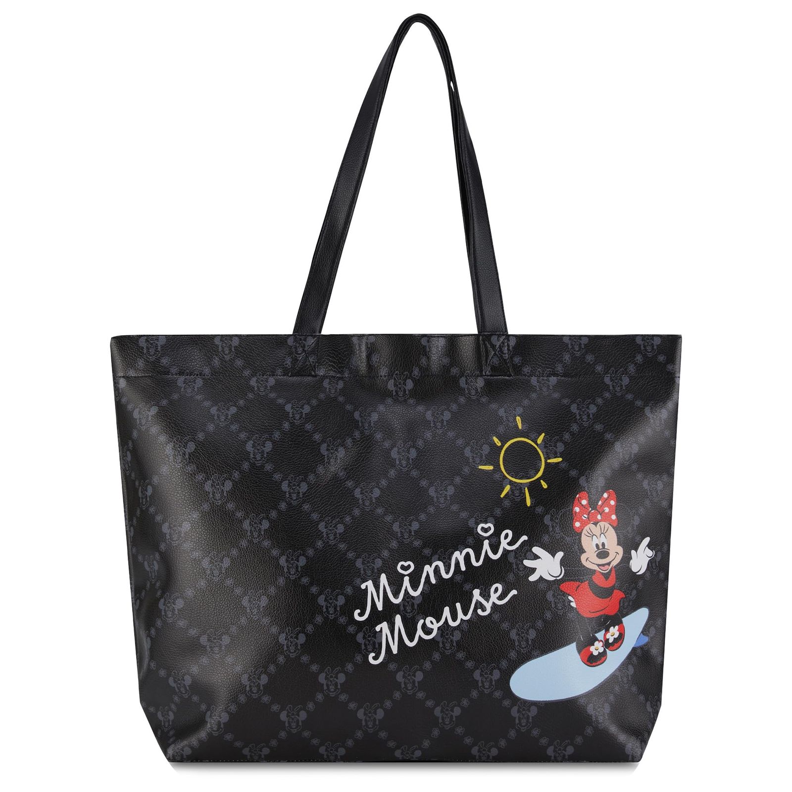 ディズニー ミニーマウス トートバッグ 女の子 男の子 ティーン 大人 フェイクPUレザートートハンドバッグ ブラック ワンサイズ ホワイト One Size