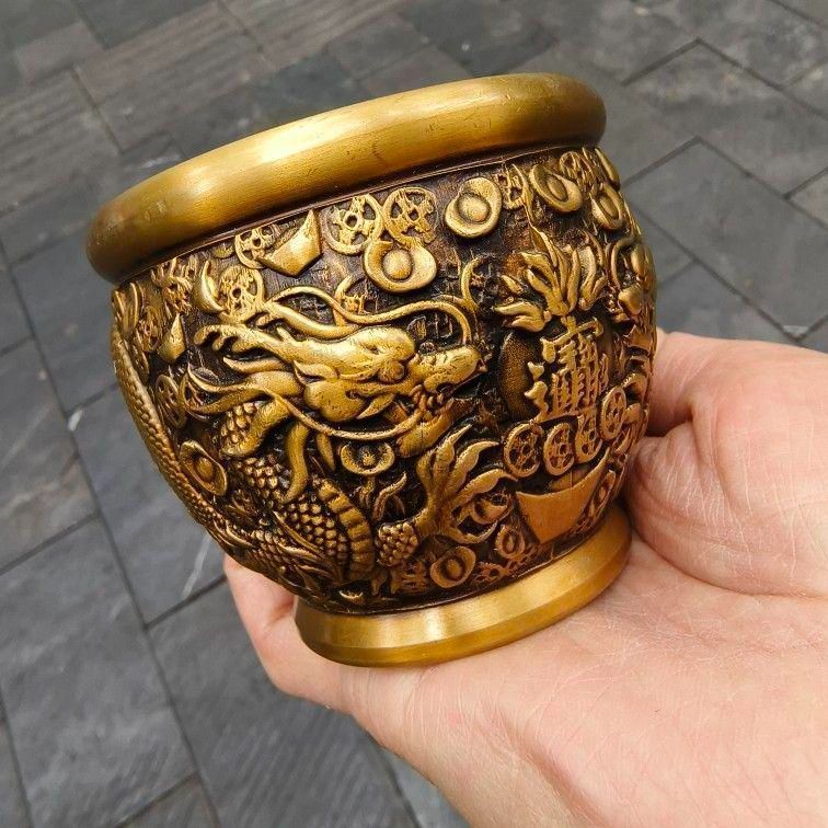 双龍強奪宝 銅壺 聚宝盆 装飾品 現代工芸品美術品 置物 - メルカリ