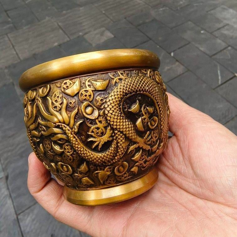 双龍強奪宝 銅壺 聚宝盆 装飾品 現代工芸品美術品 置物 - メルカリ
