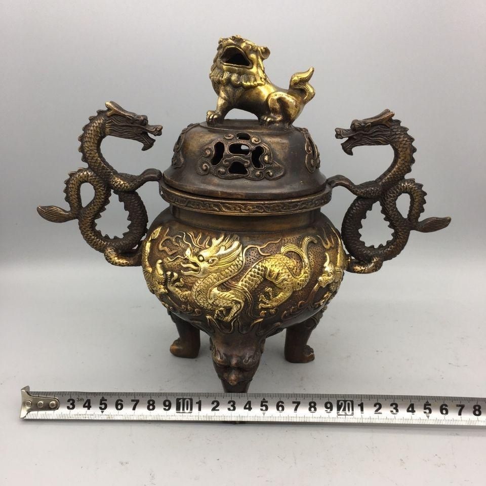 【美品】香炉　獅子蓋　鋳銅　茶道具　置物　インテリア　工芸品　美術品　A1575 獅子蓋 双龍耳 香炉 書房 茶道 工芸品 装飾品 美術品 置物 - メルカリ