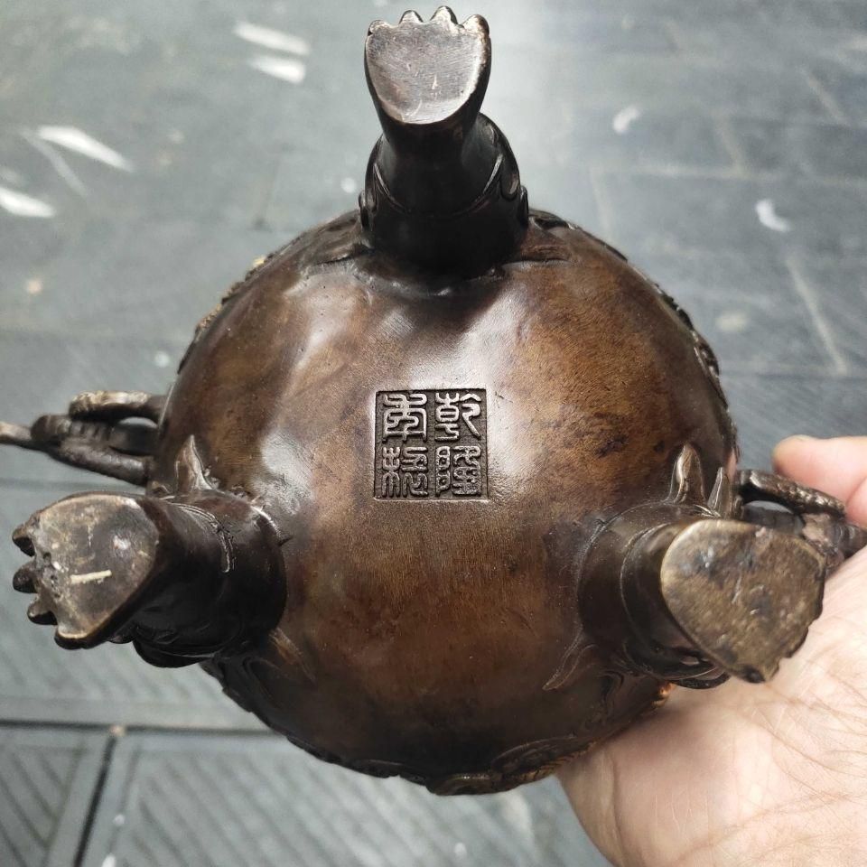 獅子蓋 双龍耳 香炉 書房 茶道 工芸品 装飾品 美術品 置物 - メルカリ