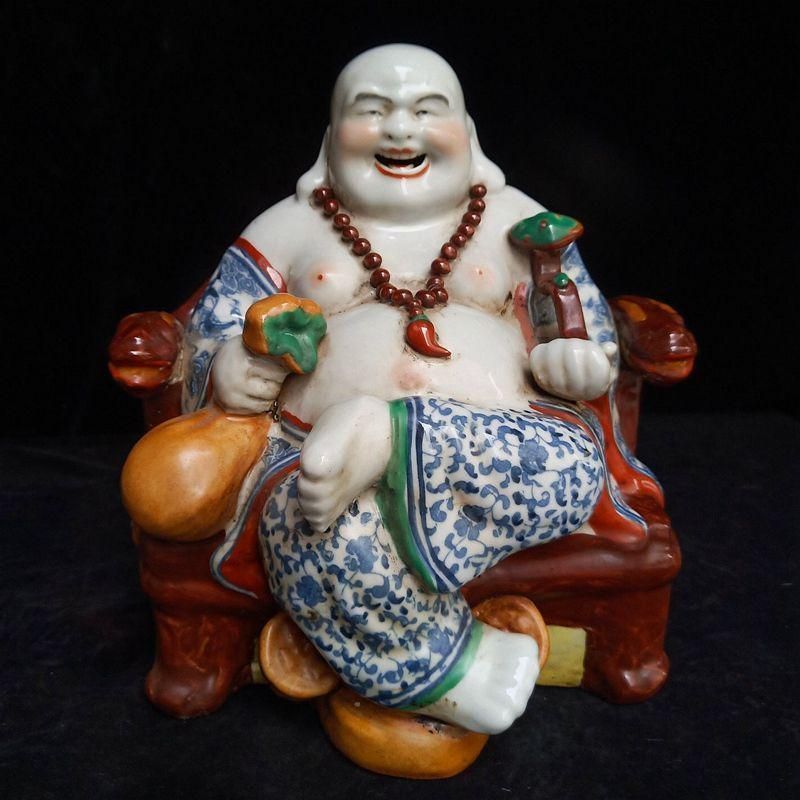中国美術 加彩如意 笑仏 弥勒仏 装飾品 現代 置物