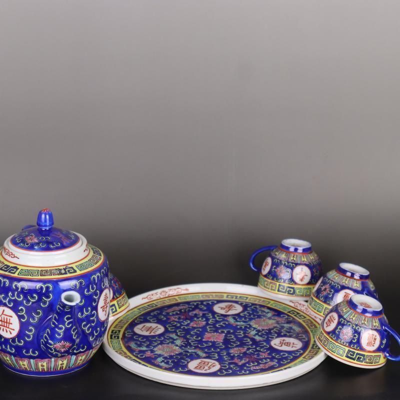 中国 景徳鎮「萬壽無疆」蓋付き スープ鉢 シュガーポット 大鉢 茶釜