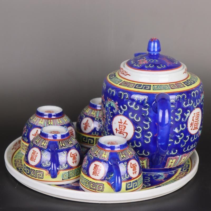 中国 景徳鎮「萬壽無疆」蓋付き スープ鉢 シュガーポット 大鉢 茶釜