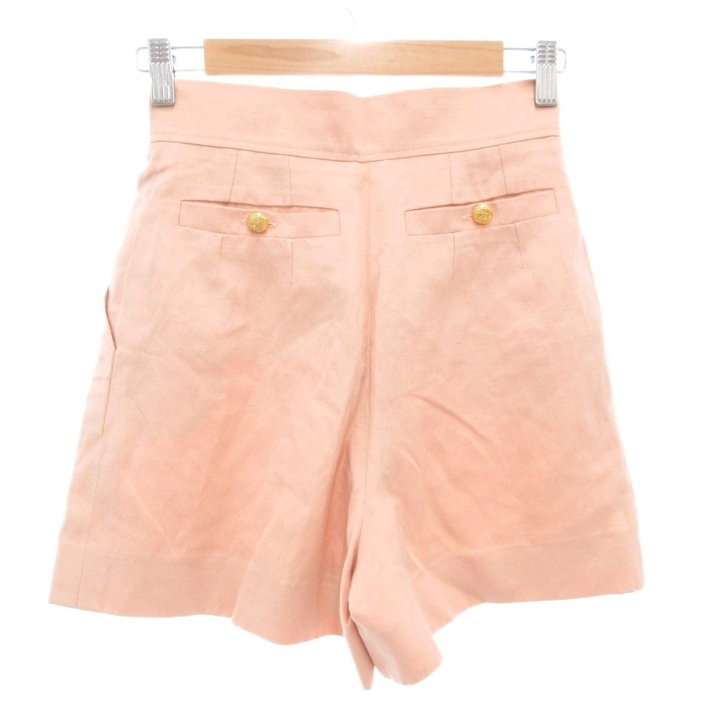 シャネル CHANEL ショートパンツ ココマーク 金色 ココボタン シルク リネン混 ピンク 34 XS AE GY18 AA