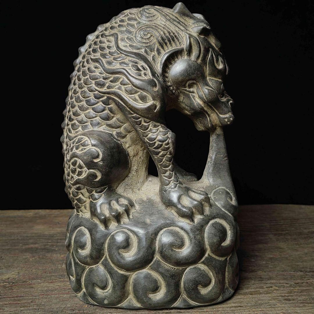 青石 彫刻 吸水獣 瑞獣 開運 風水 工芸品 美術品 置物 - メルカリ