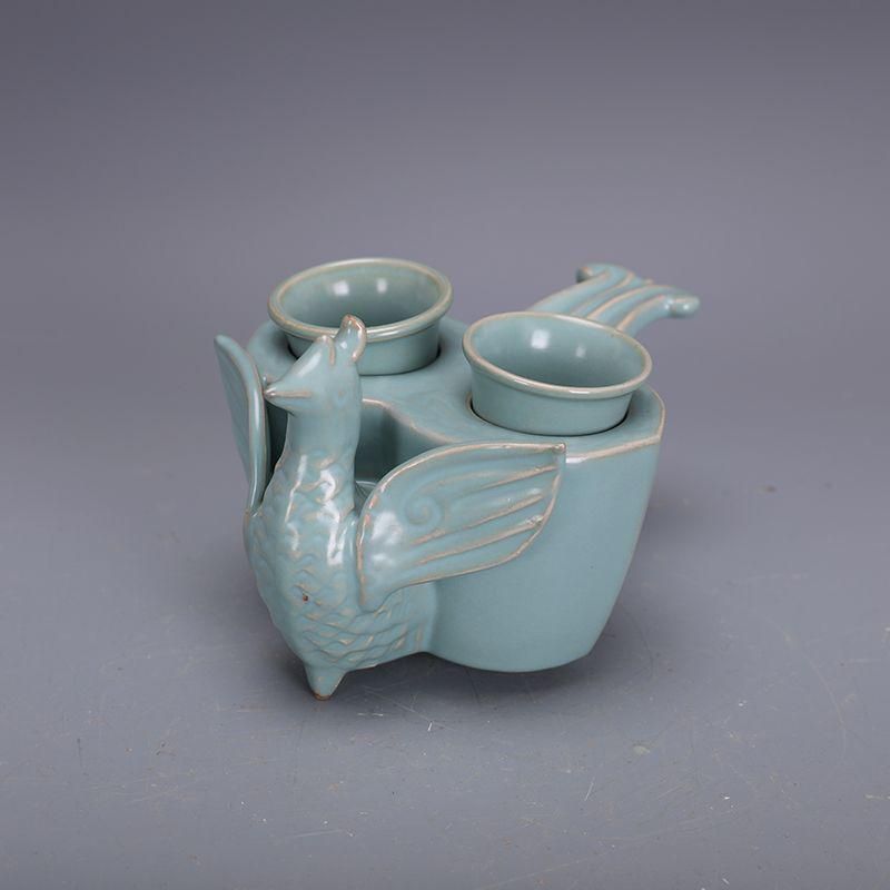 清涼寺 青釉鳳紋鴛鴦杯 装飾品 現代 置物