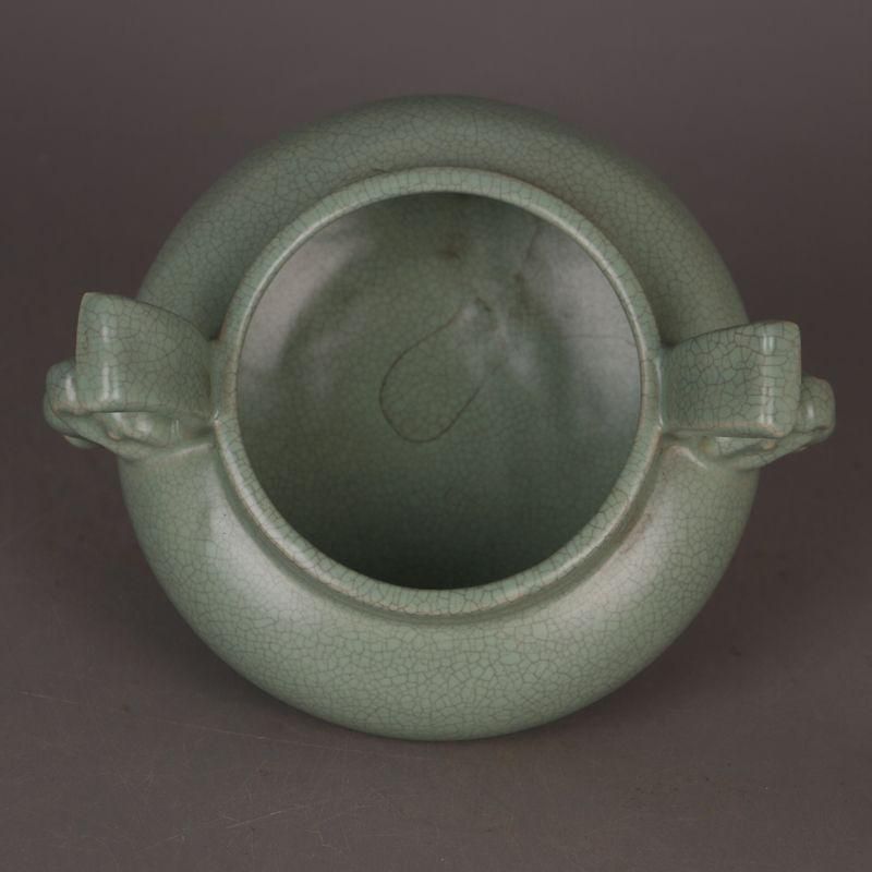 宋汝窯 青釉双耳竜頭三足香炉 景徳鎮 陶磁器 装飾品 現代工芸品 美術品