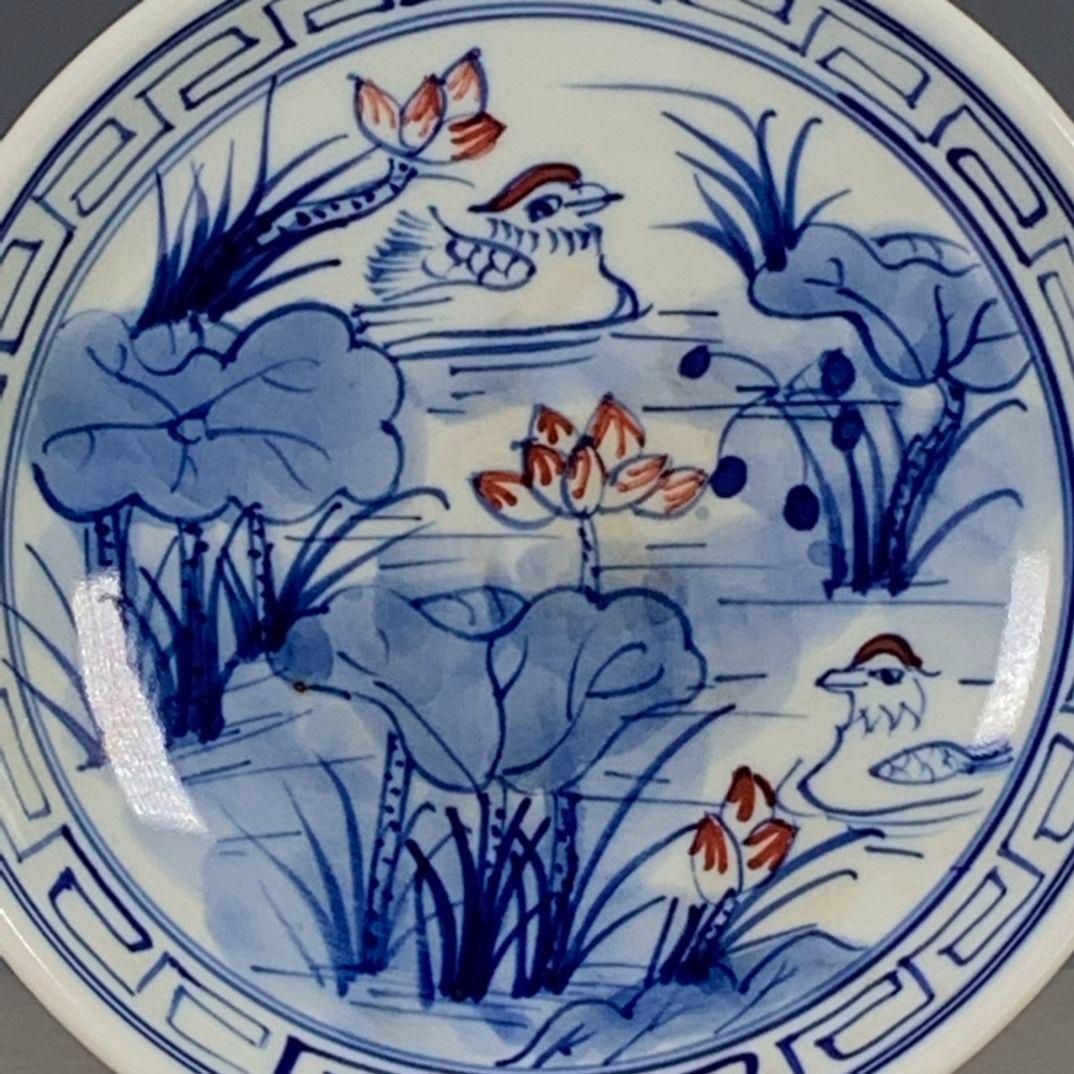 中国美術品 青花釉里 紅蓮花 高足果皿 置物 - メルカリ