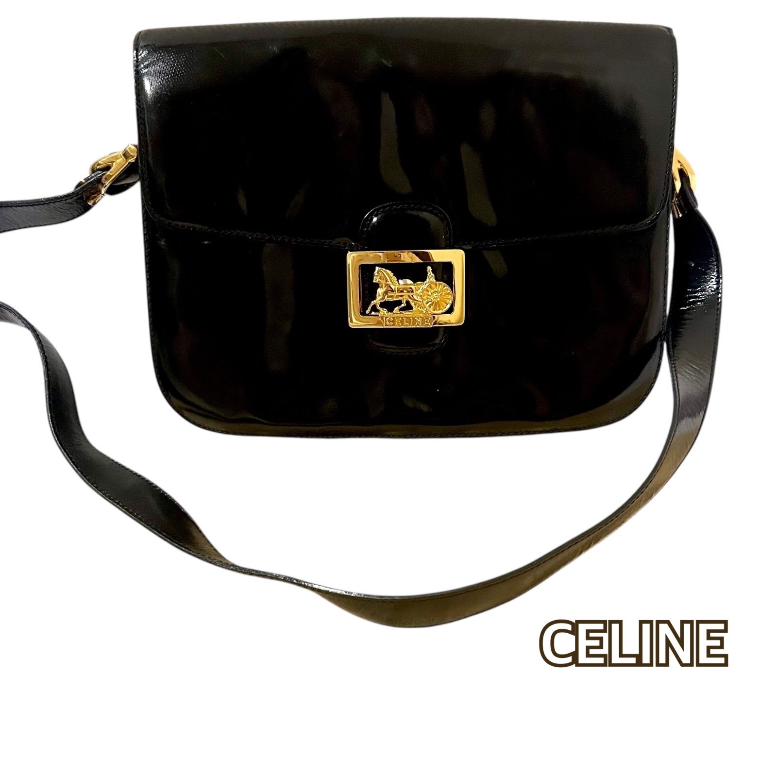 CELINE】セリーヌ ヴィンテージ 馬車金具 保存袋 本革 ショルダー