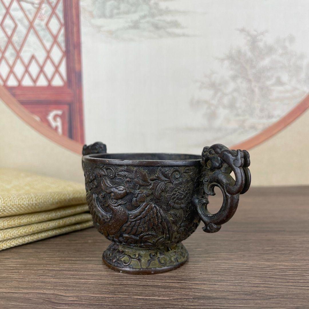 銅器 龍鳳呈祥杯 工芸品 美術品 置物 - メルカリ