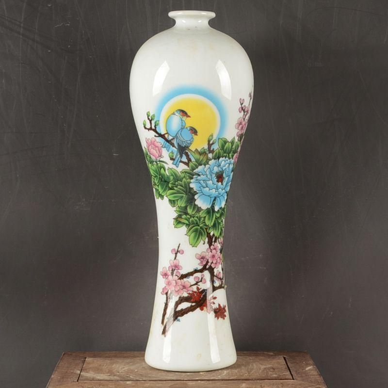 パステル牡丹花鳥紋の梅瓶 景徳鎮 陶磁器 装飾品 現代工芸品 美術品