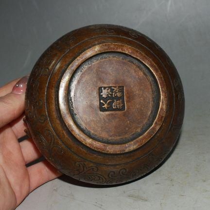 銅 細工 金魚ハスの葉ペン洗い 書道具 文房具 現代工芸品 美術品 置物