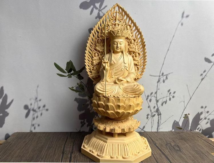 総檜 彫刻 九華山地蔵王菩薩 置物 木彫仏像 彫刻