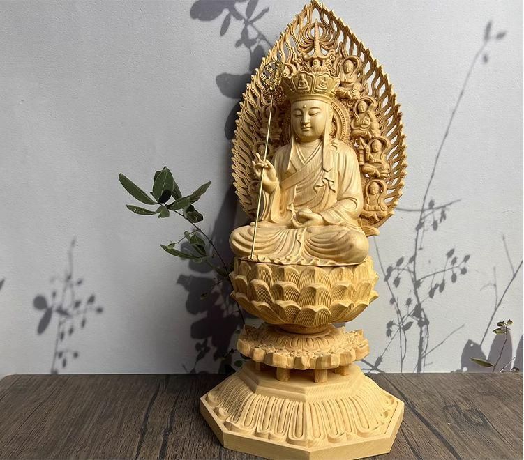 総檜 彫刻 九華山地蔵王菩薩 置物 木彫仏像 彫刻