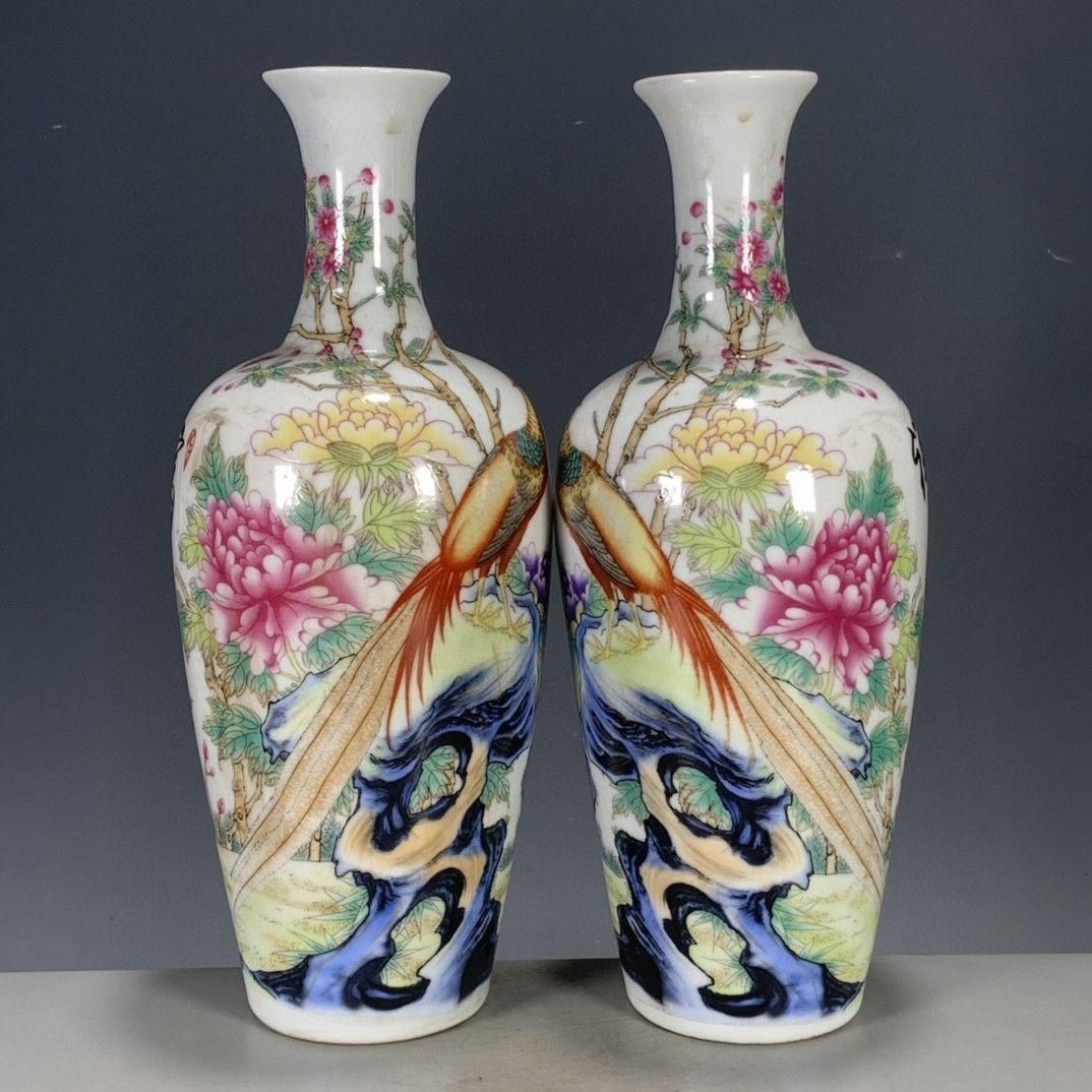 景徳鎮 陶磁花瓶 琺瑯粉彩花鳥賞瓶 装飾品 現代工芸品 美術品 置物 粉彩花鳥富貴吉祥花瓶 景徳鎮 陶磁器 装飾品 現代工芸品 美術品 置物