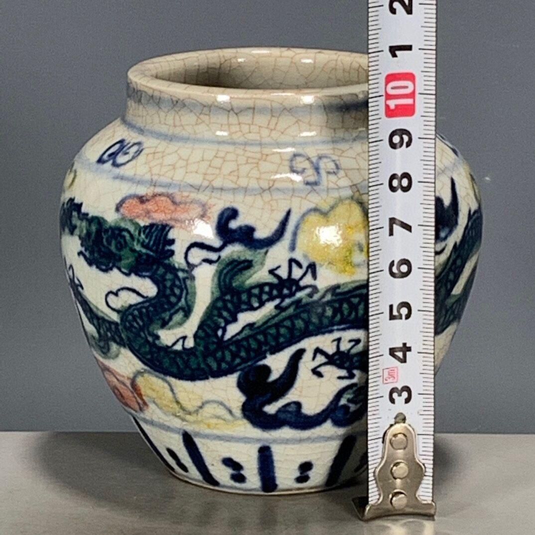明嘉靖青花五彩着花竜紋蓋缶 景徳鎮 陶磁器 装飾品