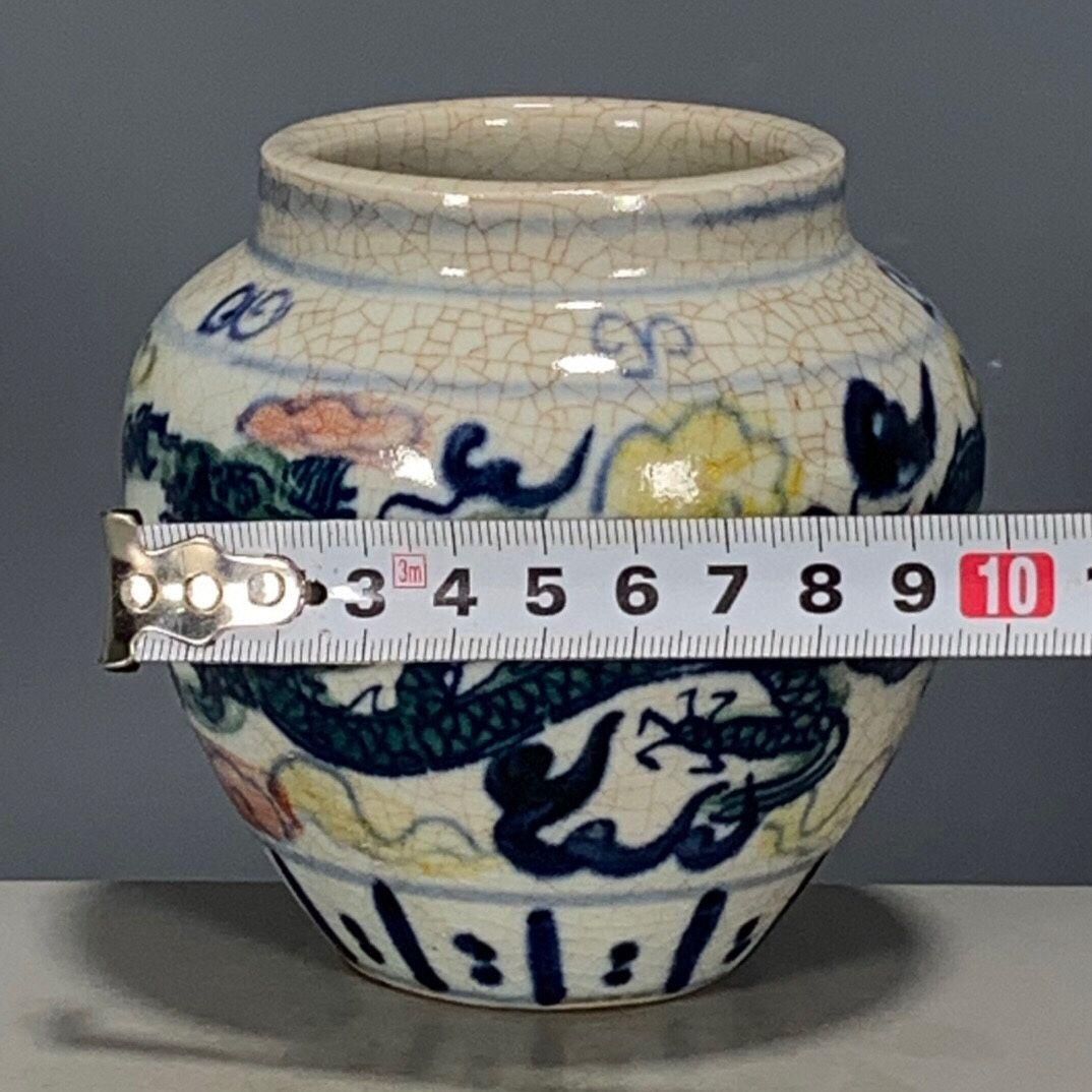 明青花五彩龍紋缶 景徳鎮 陶磁器 装飾品 現代工芸品 美術品 置物