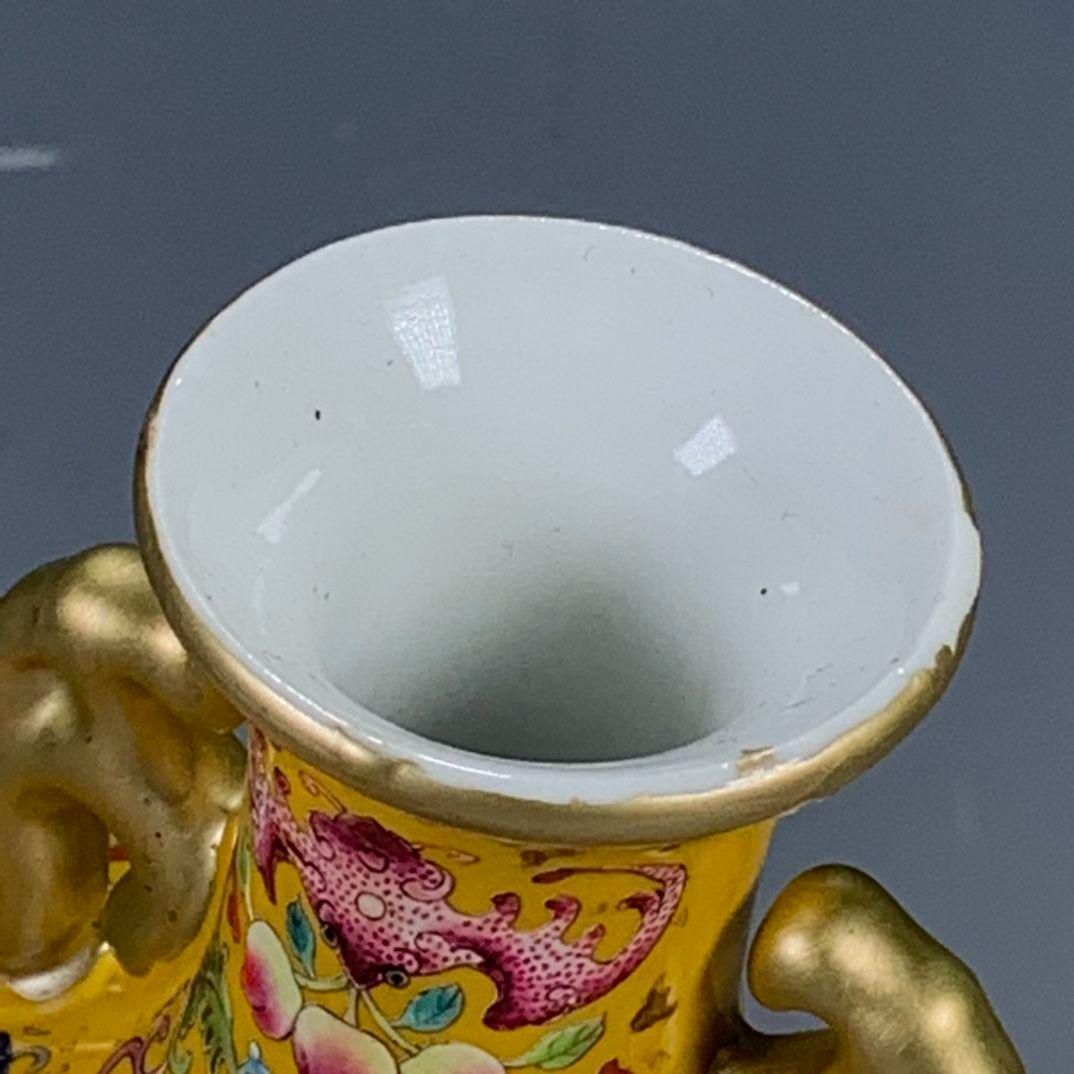 乾隆黄釉蒔絵開窓粉彩鶴抱月甁 花瓶 景徳鎮 陶磁器 装飾品 工芸品美術