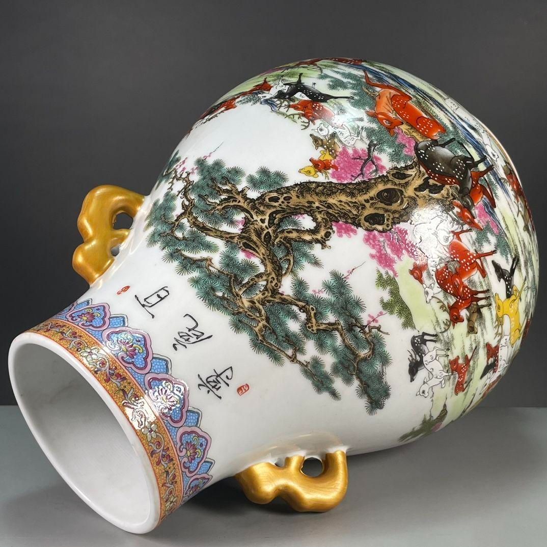 清乾隆粉彩蒔金百鹿図尊瓶  景徳鎮 陶磁器 装飾品 工芸品 美術品 置物 清乾隆粉彩蒔金百鹿図尊瓶 景徳鎮 陶磁器 装飾品 工芸品 美術品 置物
