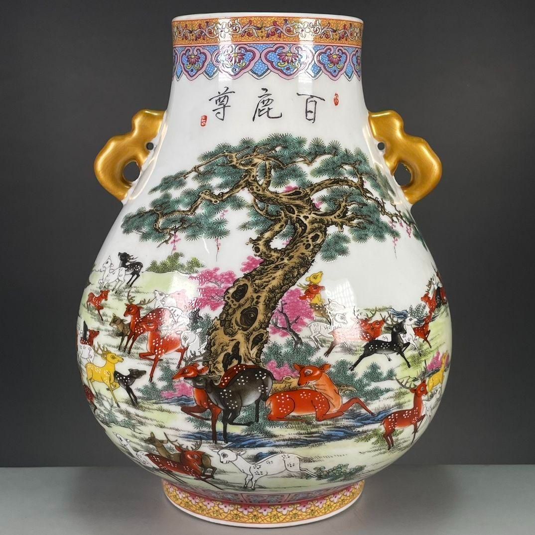 清乾隆粉彩蒔金百鹿図尊瓶  景徳鎮 陶磁器 装飾品 工芸品 美術品 置物 清乾隆粉彩蒔金百鹿図尊瓶 景徳鎮 陶磁器 装飾品 工芸品 美術品 置物