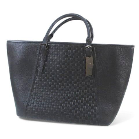 コムサメン COMME CA MEN 市松トートバッグ ブラック レザー 牛革 07-59XE03