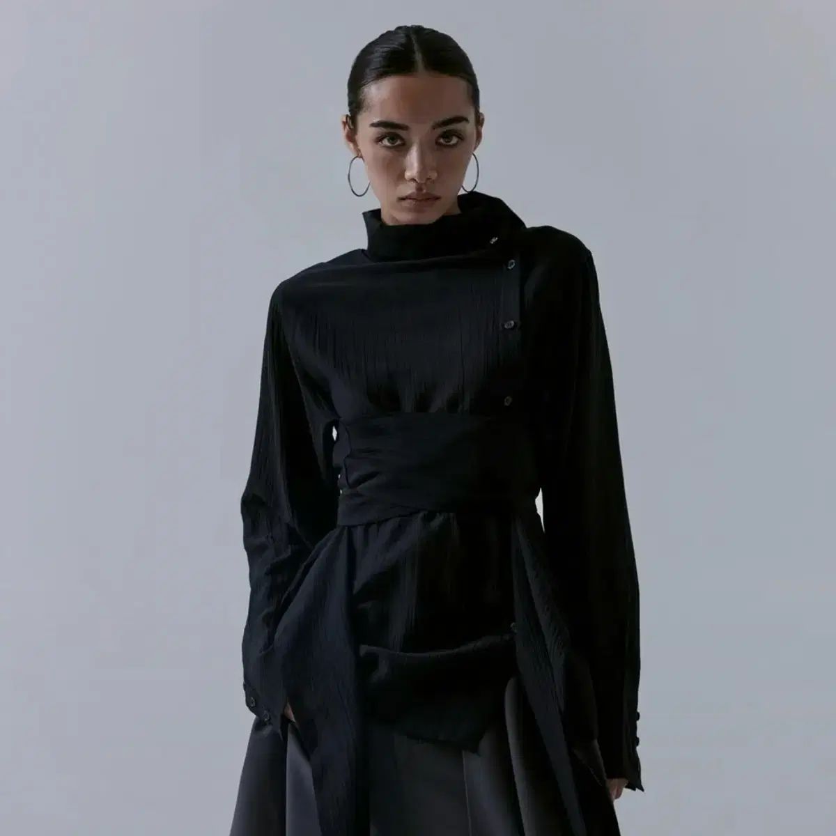 トリミングバード 3way ハイネック ラップ ブラウス black