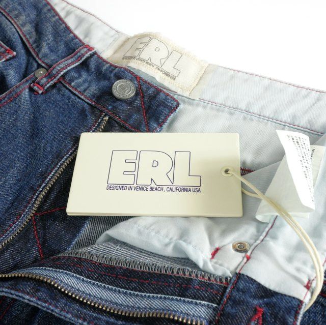 イーアールエル ERL 25SS BAGGY INDIANA DISTRESSED JEANS DIRTY BLUE