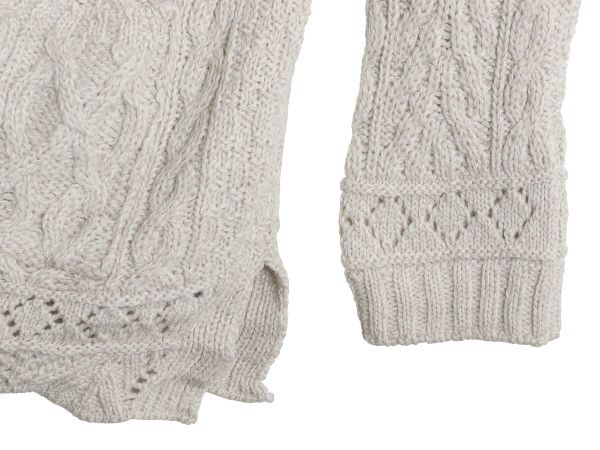 軽快感のある 90s アイルランド製 INIS CRAFTS フルジップ フィッシャーマン ニット セーター ジャケット レディース M メリノ ウール ロング