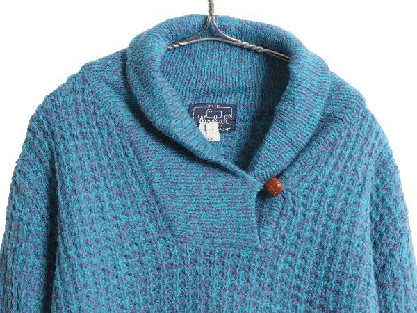 80s ウールリッチ ショール ニット セーター レディース L 紺タグ ヴィンテージ アウトドア ウール リブ編み チャンキー ローゲージ