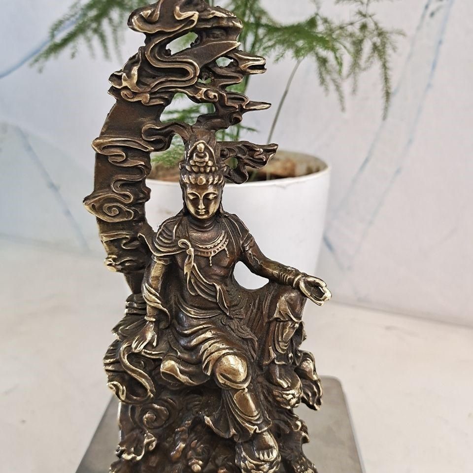 銅器 細工 自在持経観音菩薩仏像 彫刻 開運 風水 工芸品 美術品 置物