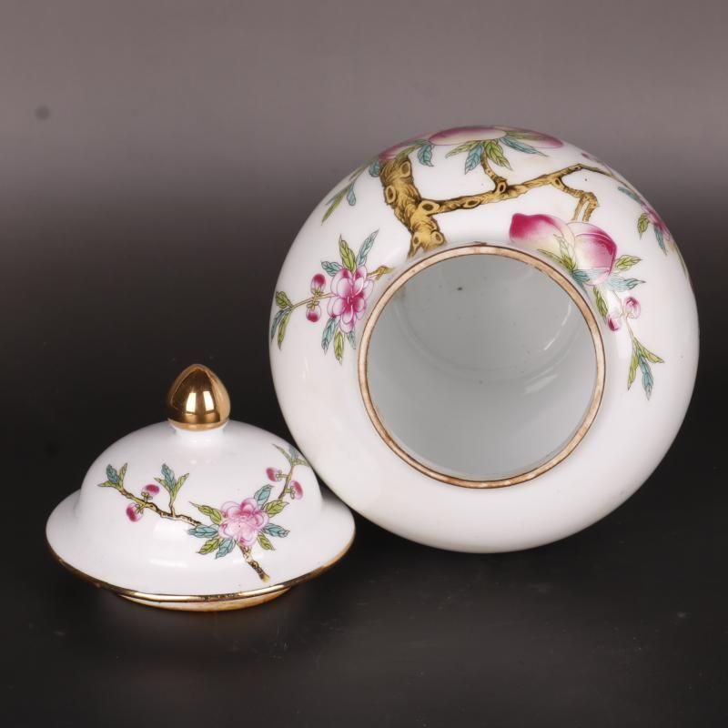 パステル九桃将軍缶 貯蔵物缶 景徳鎮 陶磁器装飾品 現代工芸品 美術品 置物 パステル九桃将軍缶 貯蔵物缶 景徳鎮 陶磁器装飾品 現代工芸