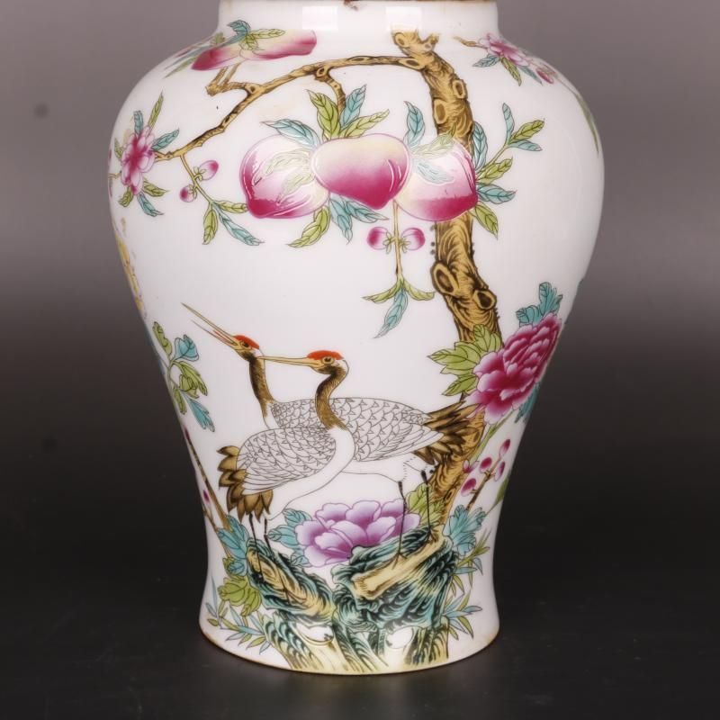 清乾隆粉彩福寿桃紋将軍缶 景徳鎮 陶磁器 装飾品 現代工芸品 美術品