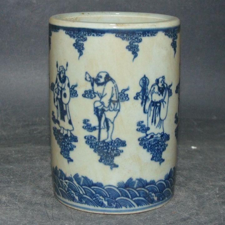中国美術 青花八仙筆箱磁器 書道具 文房具 工芸品 美術品 置物 - メルカリ