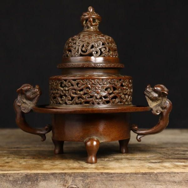 耳 枝 三足薰炉 招 炉 集 香炉 重工 置物