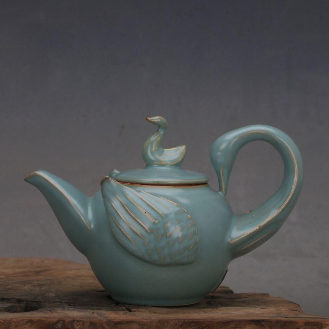 宋汝窯藍釉乾徳元年鶴紋支釘壺 景徳鎮 陶磁器 装飾品 現代工芸品 美術