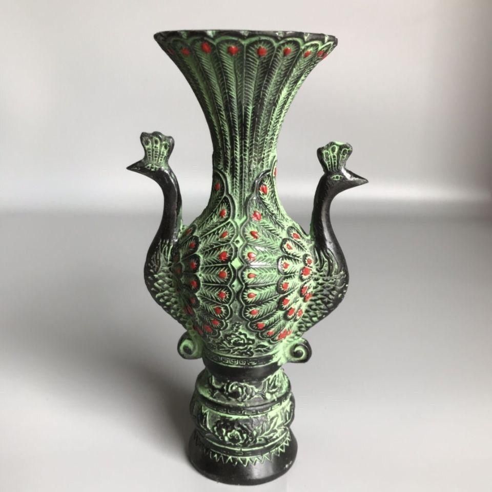 青銅器 双鳳青銅酒杯 孔雀酒樽 装飾品 現代工芸品 美術品 置物 - メルカリ