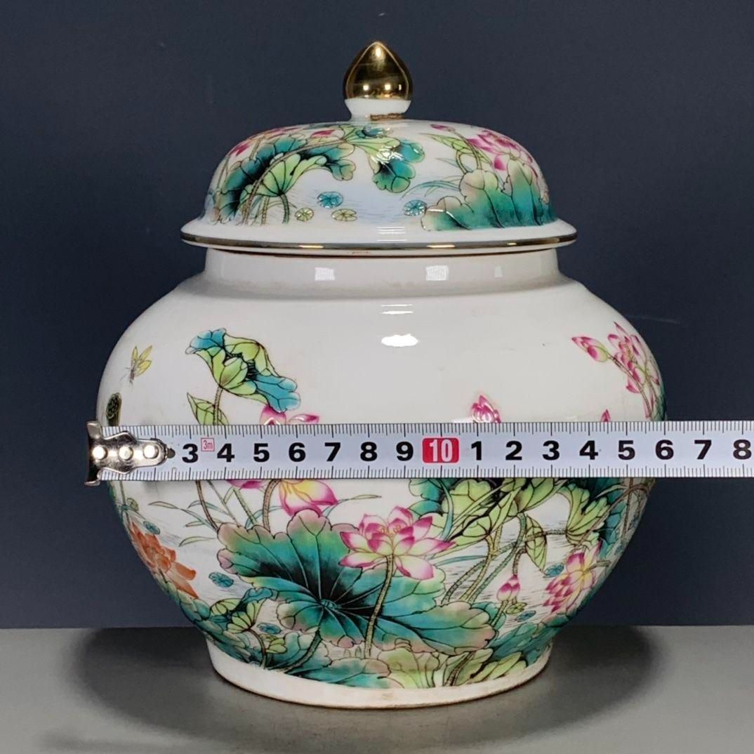 清乾隆粉彩蒔金蓮花蓋缶 景徳鎮 陶磁器 装飾品 工芸品 美術品 置物