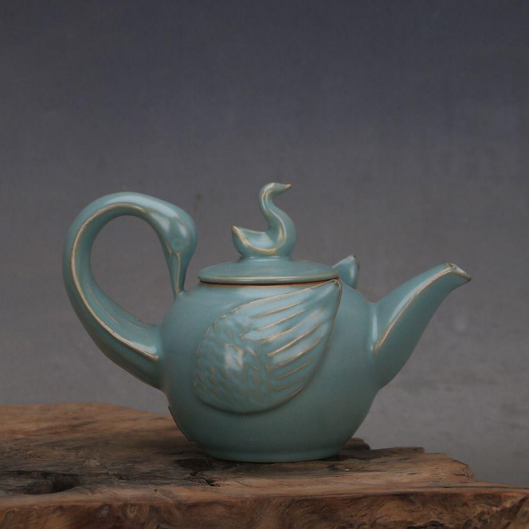 宋汝窯藍釉乾徳元年鶴紋支釘壺 景徳鎮 陶磁器 装飾品 現代工芸品 美術