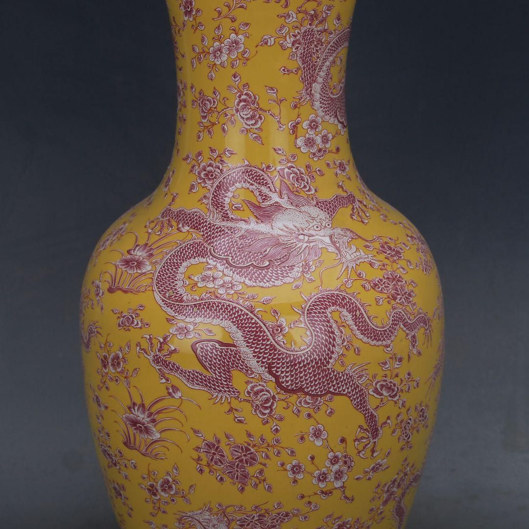 清康熙黄地粉彩龍鳳紋将軍茶壺  景徳鎮 陶磁器 装飾品 現代工芸品 美術品 置物 清康煕青花を着て鳳紋将軍缶 景徳鎮 陶磁器 装飾品 現代工芸品 美術品