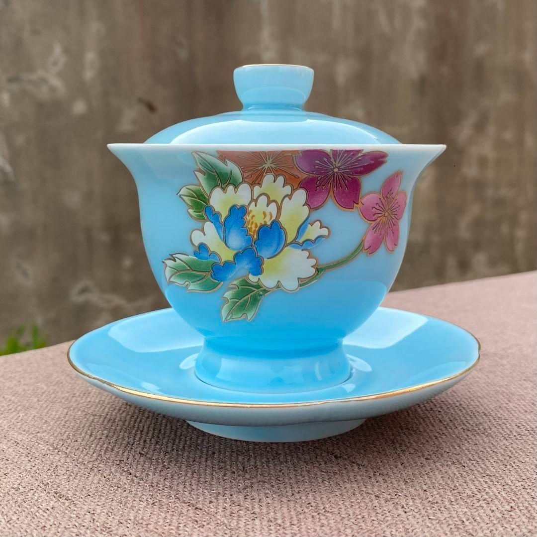 中国茶器 景徳鎮 陶器 三才蓋碗茶杯 未使用品 - メルカリ