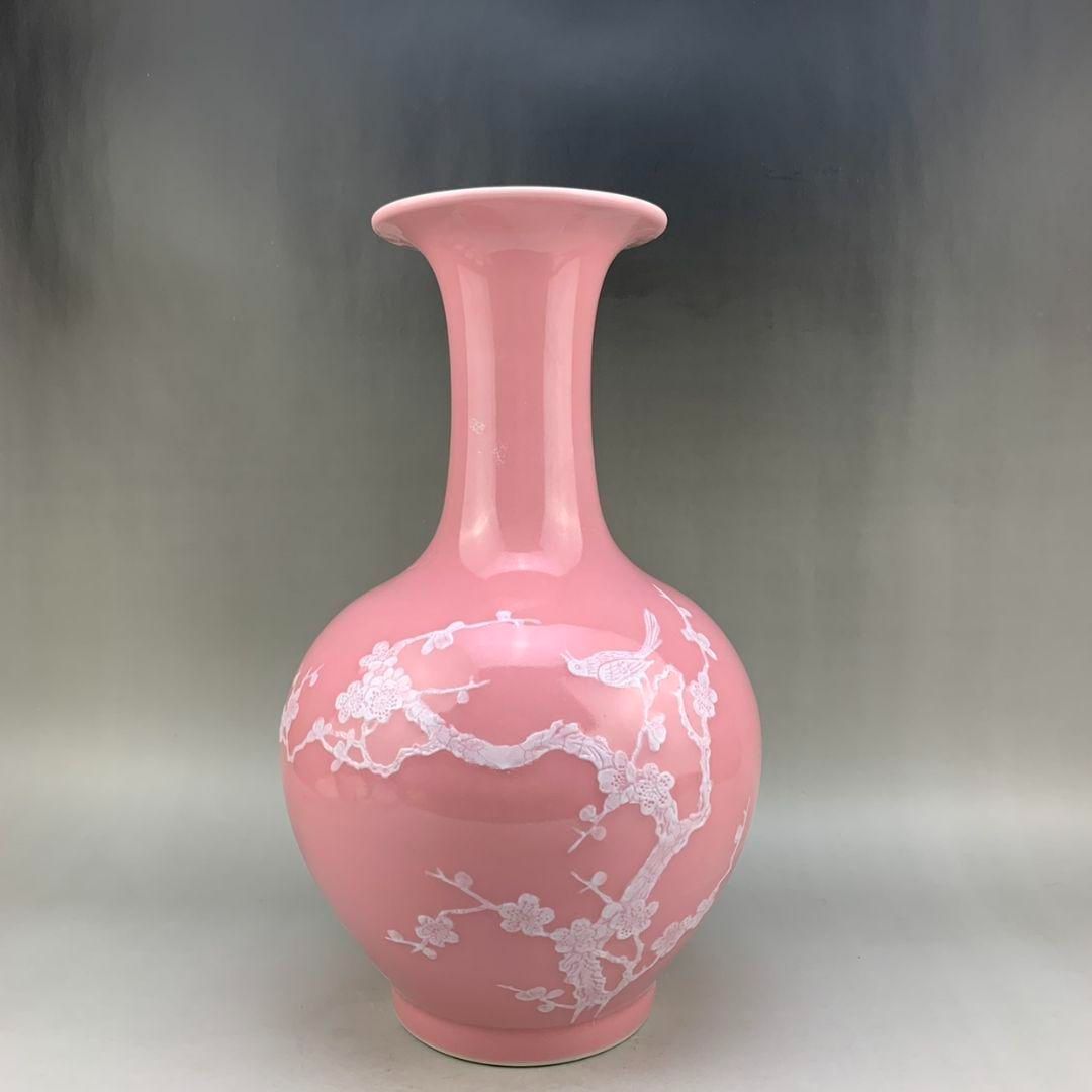 パステルカササギ梅花瓶 景徳鎮 陶磁器 装飾品 現代 置物