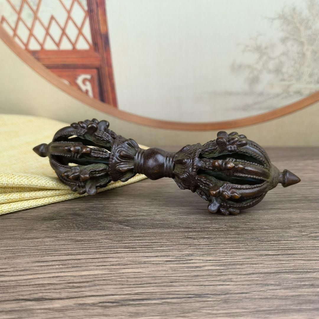 九股法器 金剛杵 降魔杵 密教法器 銅製品 鎮宅辟邪 開運風水 招財 置物