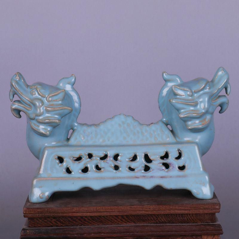 宋汝窯双龍筆架 書道具 文房具 置物