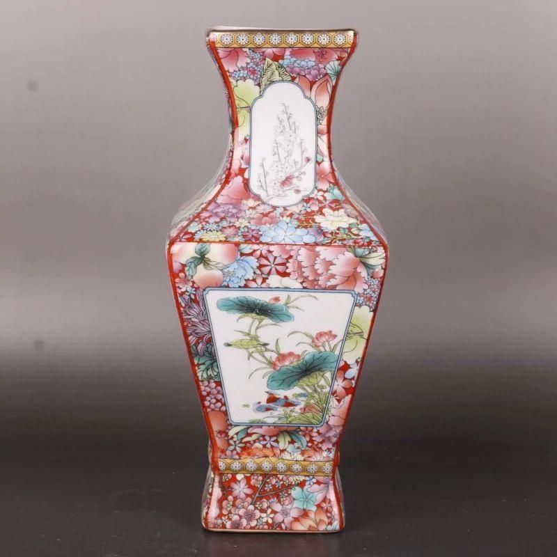 清乾隆蒔金琺瑯彩花鳥四方瓶 景徳鎮 陶磁器 装飾品 現代工芸品 美術品