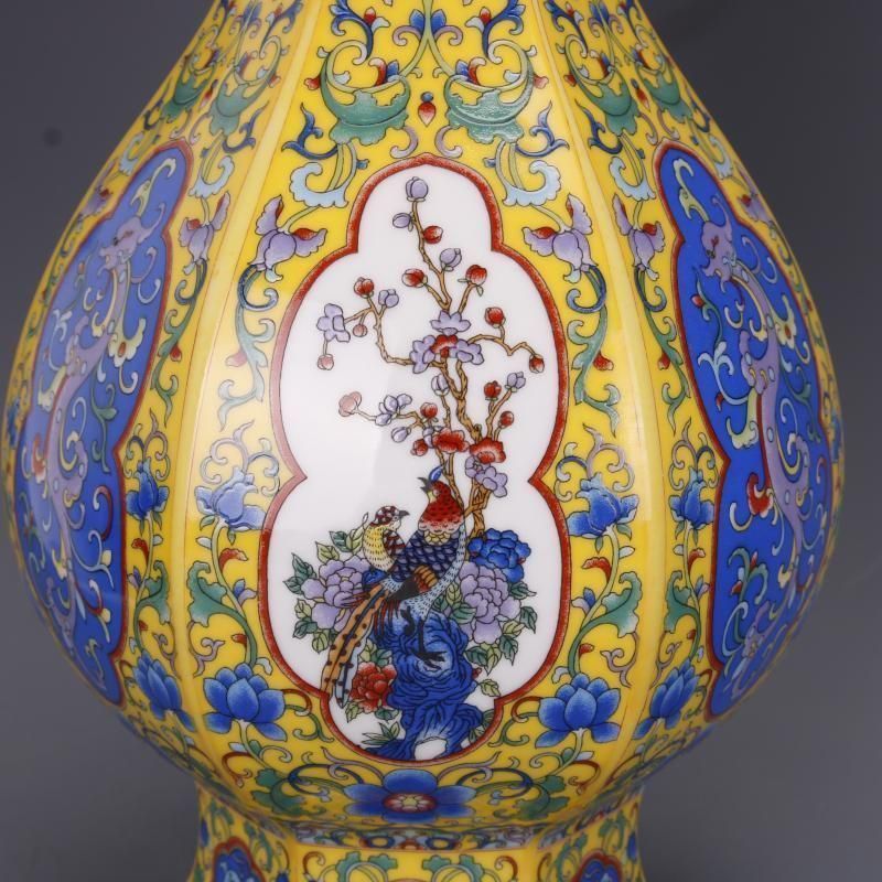 五彩花鳥紋賞瓶 景徳鎮 陶磁器 装飾品 現代工芸品美術品 置物 五彩花鳥