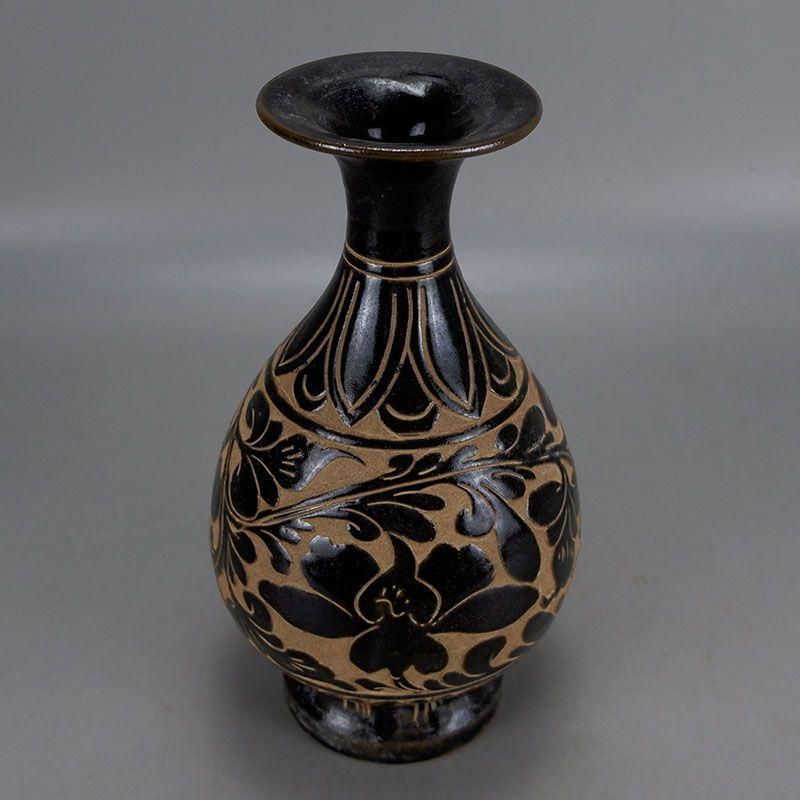 宋代磁州窯黒釉手制花玉壺春瓶 景徳鎮 陶磁器 装飾品 現代工芸品美術品